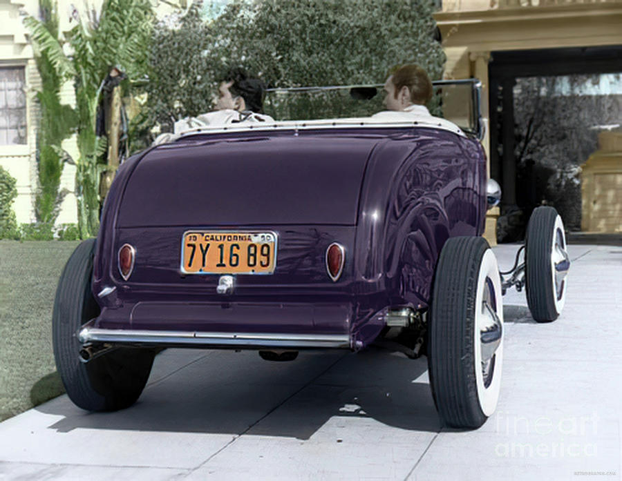 1932 Ford Hot Rod Nitti Roadster Rear View With Driver And Passenger Photograph by Retrographs
