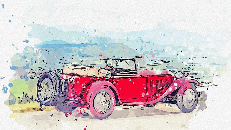 1932 Mercedes-Benz Typ Mannheim 370 370 S Mannheim Sport Cabriolet 2 watercolor by Ahmet Asar Painting by Celestial Images