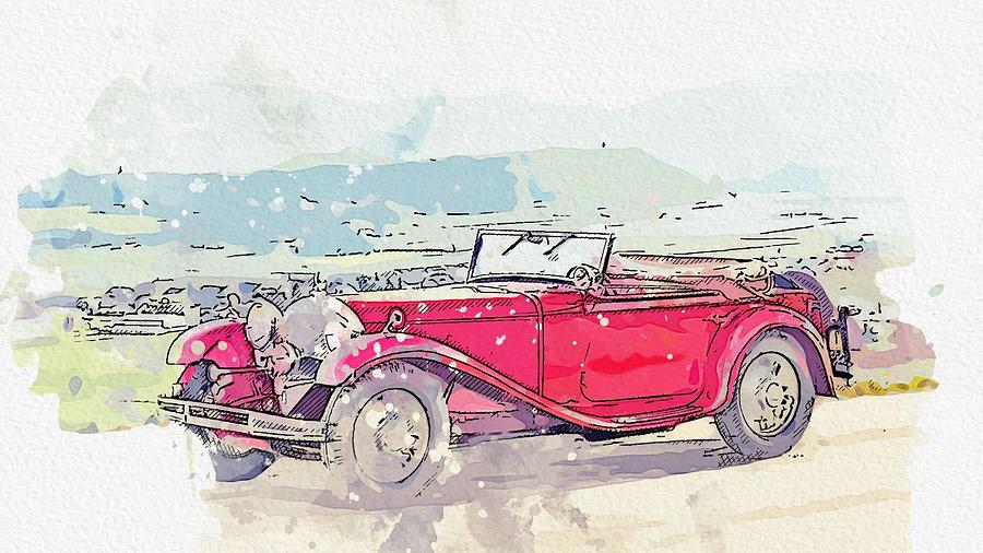 1932 Mercedes-Benz Typ Mannheim 370 370 S Mannheim Sport Cabriolet watercolor by Ahmet Asar Painting by Celestial Images