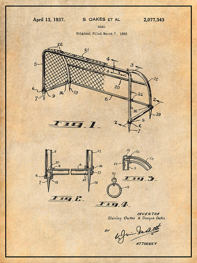 1933 Soccer Goal Antique Paper Patent Print Drawing by Greg Edwards