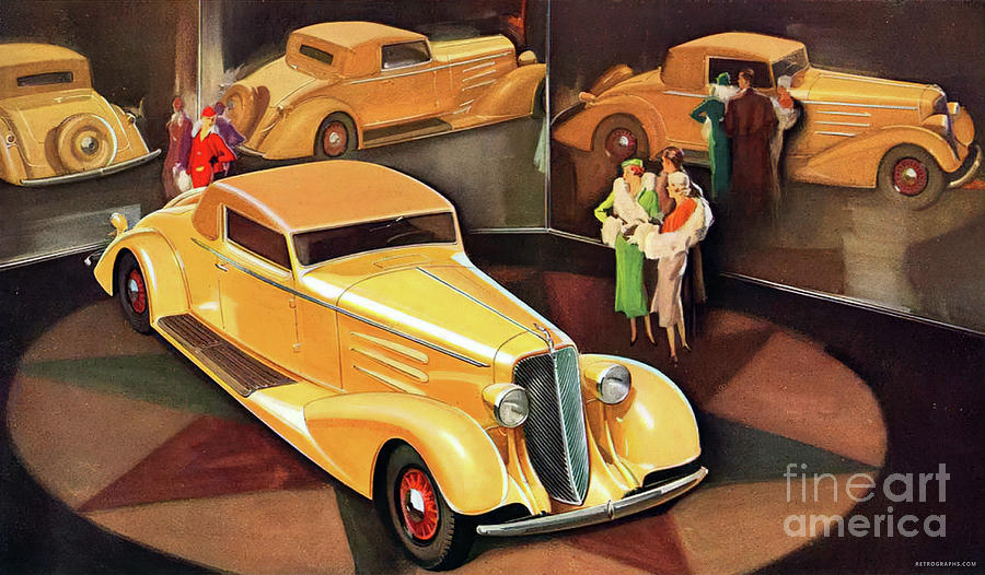 1934 Chrysler In Dramatic Art Deco Showroom With Couple Mixed Media by Retrographs
