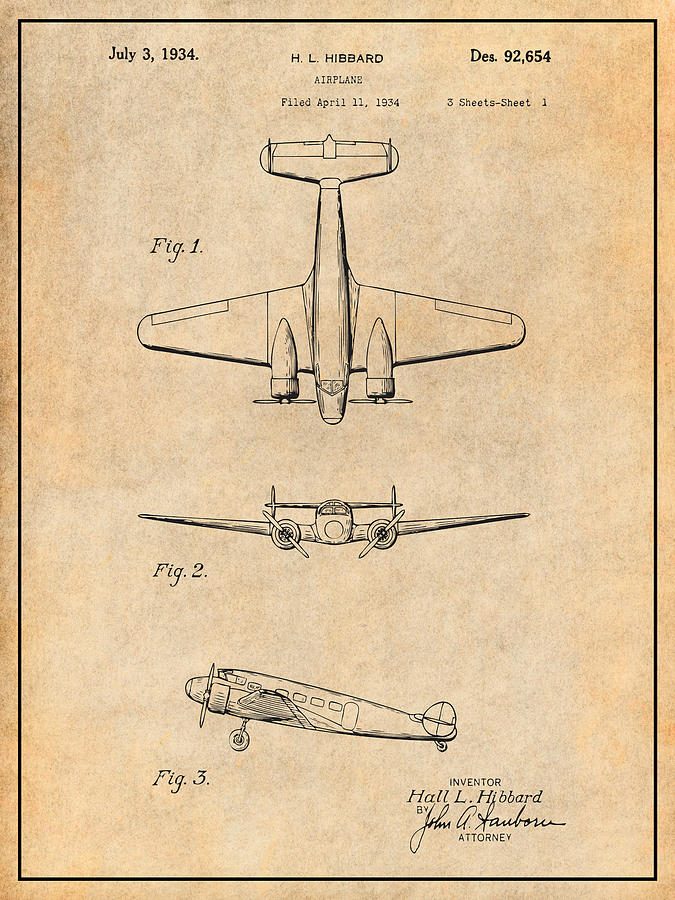 1934 Lockheed Model 10 Electra Airliner Patent Antique Paper Drawing by Greg Edwards