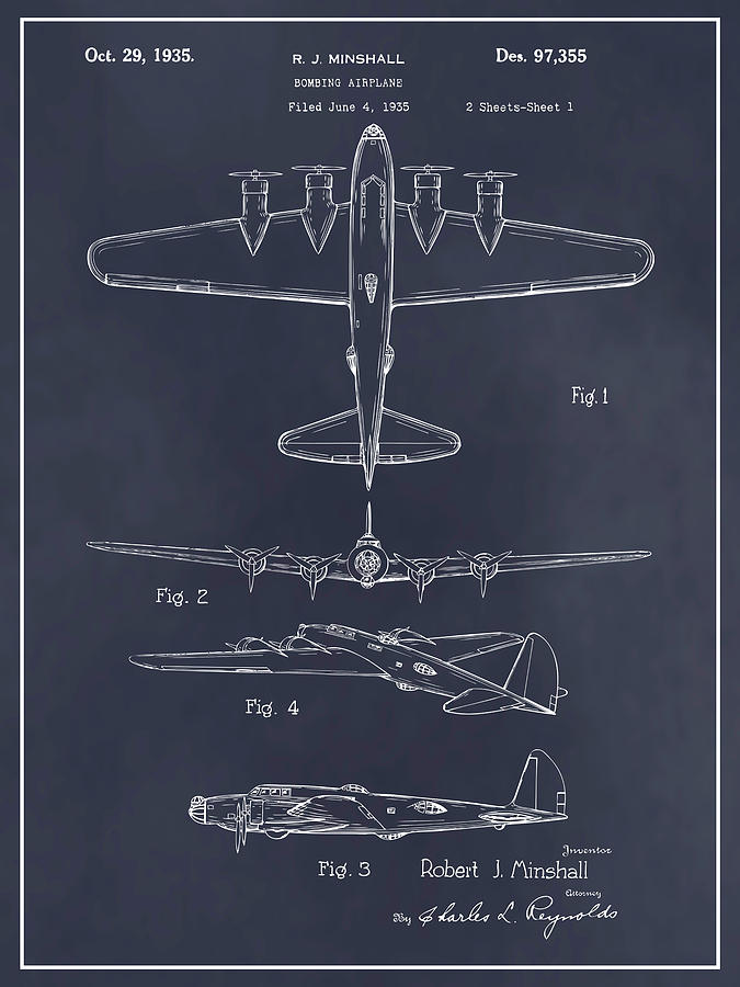 1935 B17 Flying Fortress Blackboard Patent Print Drawing by Greg Edwards
