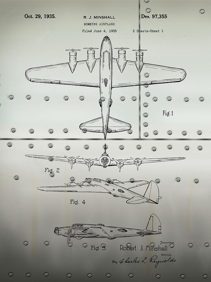 1935 B17 Flying Fortress Metal Patent Print Drawing by Greg Edwards