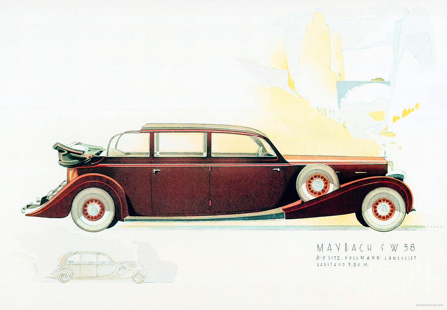 1935 Maybach Berline Advertising Mixed Media by Retrographs