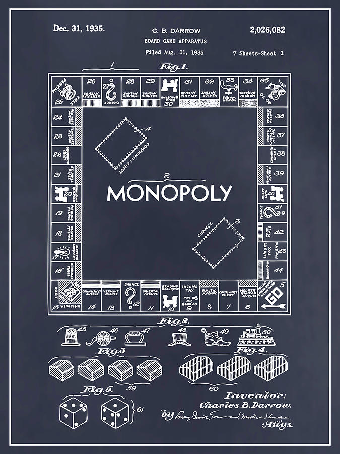 1935 Monopoly Blackboard Patent Print Drawing by Greg Edwards - Pixels