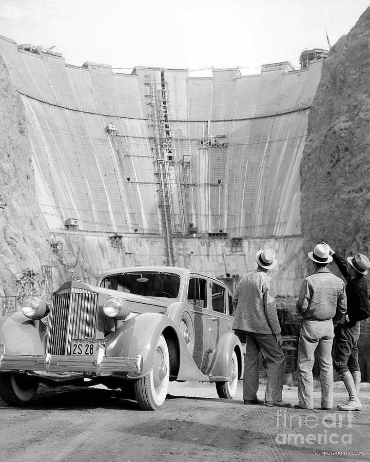 1935 Packard Sedan With Workmen Overseeing Dam Construction Photograph by Retrographs