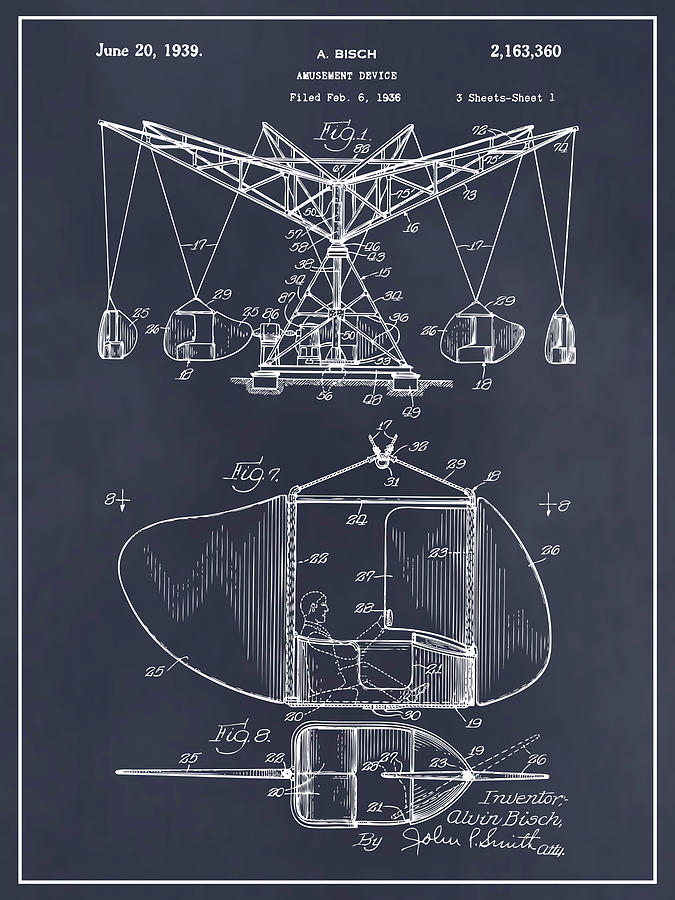 1936 Amusement Ride Blackboard Patent Print Drawing By Greg Edwards Pixels