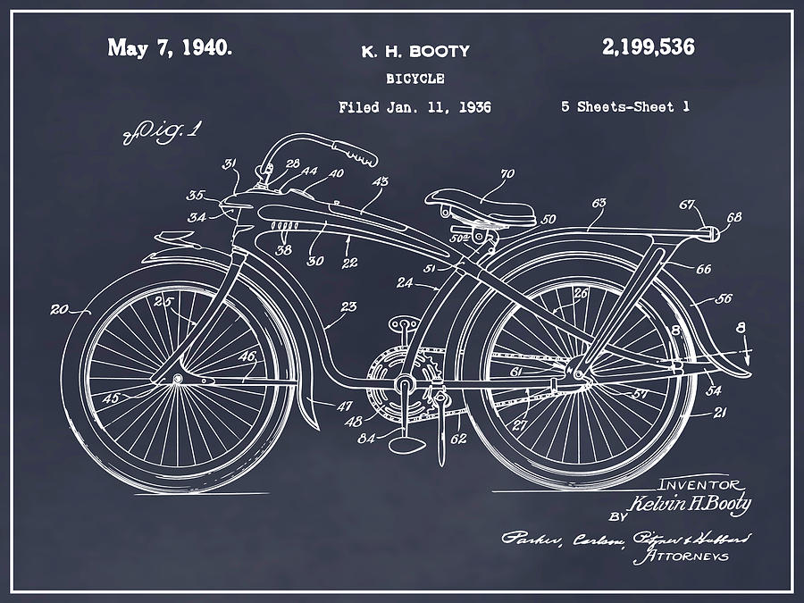 1936 Elgin Bluebird Bicycle Blackboard Patent Print Drawing by Greg Edwards