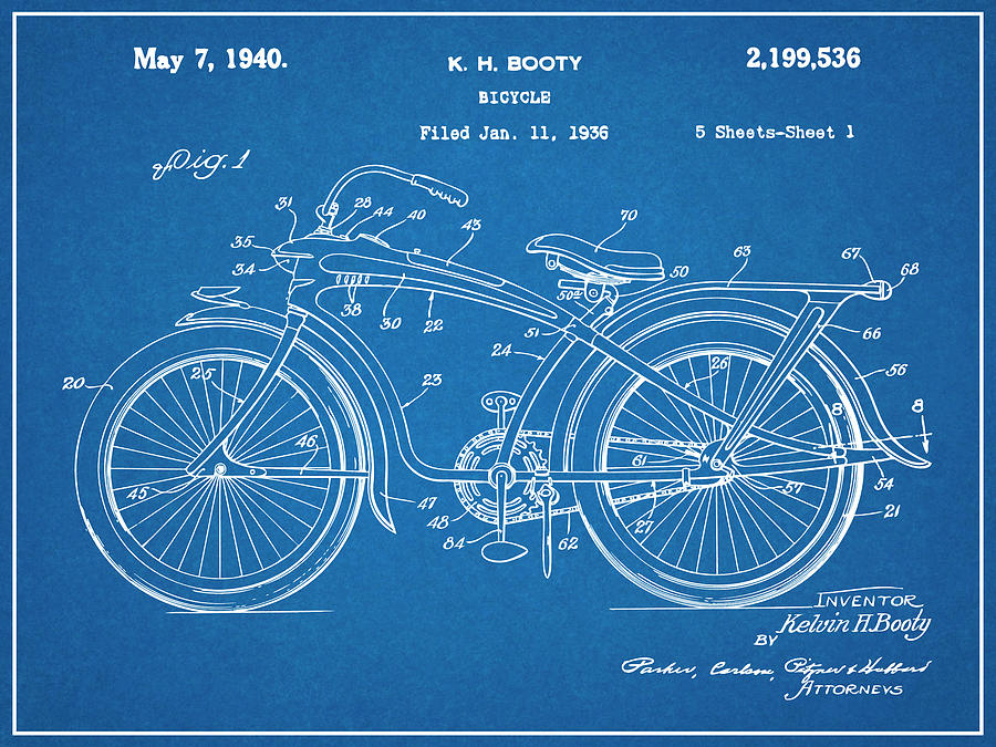 1936 Elgin Bluebird Bicycle Blueprint Drawing by Greg Edwards