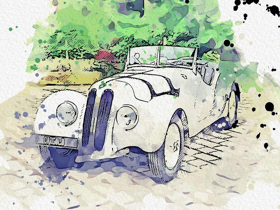 1937 BMW 328 Roadster 3 watercolor by Ahmet Asar Painting by Celestial Images