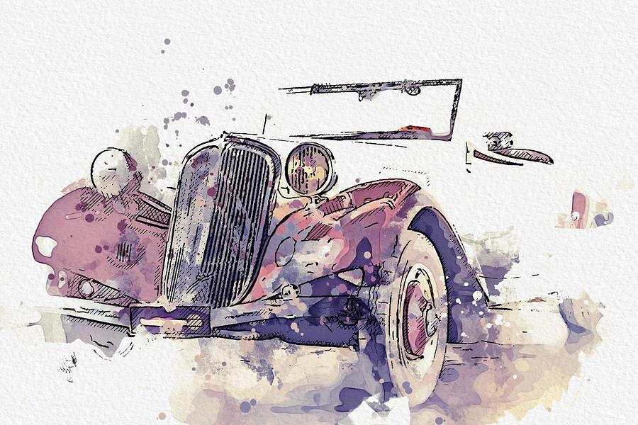 1937 Citroen 7 watercolor by Ahmet Asar Painting by Celestial Images