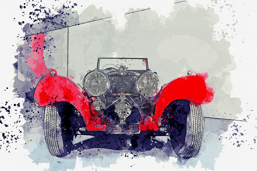 1937 Jaguar SS 100 3 watercolor by Ahmet Asar Painting by Celestial Images