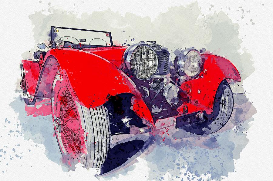 1937 Jaguar SS 100 4 watercolor by Ahmet Asar Painting by Celestial Images