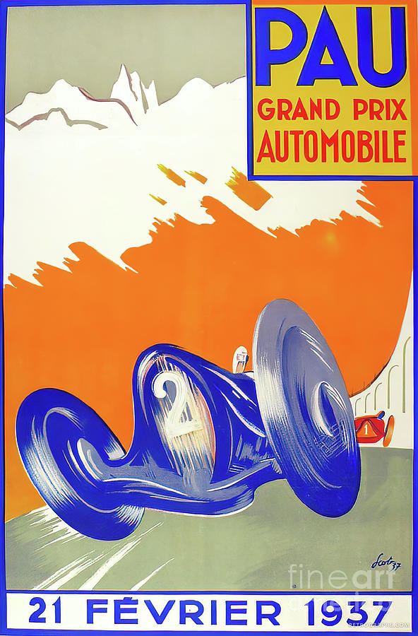 1937 Pau Grand Prix Racing Poster Mixed Media by Geo Ham