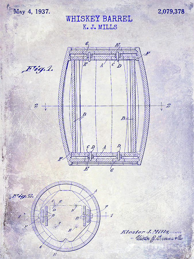 1937 Whiskey Barrel Patent Blueprint Photograph by Jon Neidert