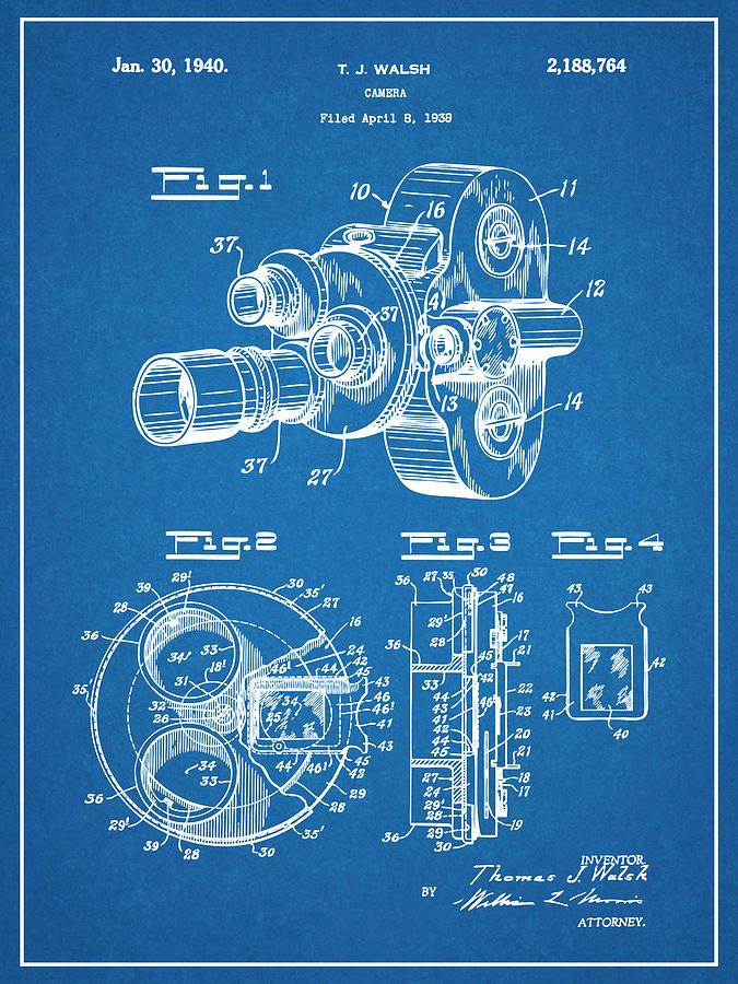 Movie Film Camera Patent art Drawing-vintage camera Blueprint-1939