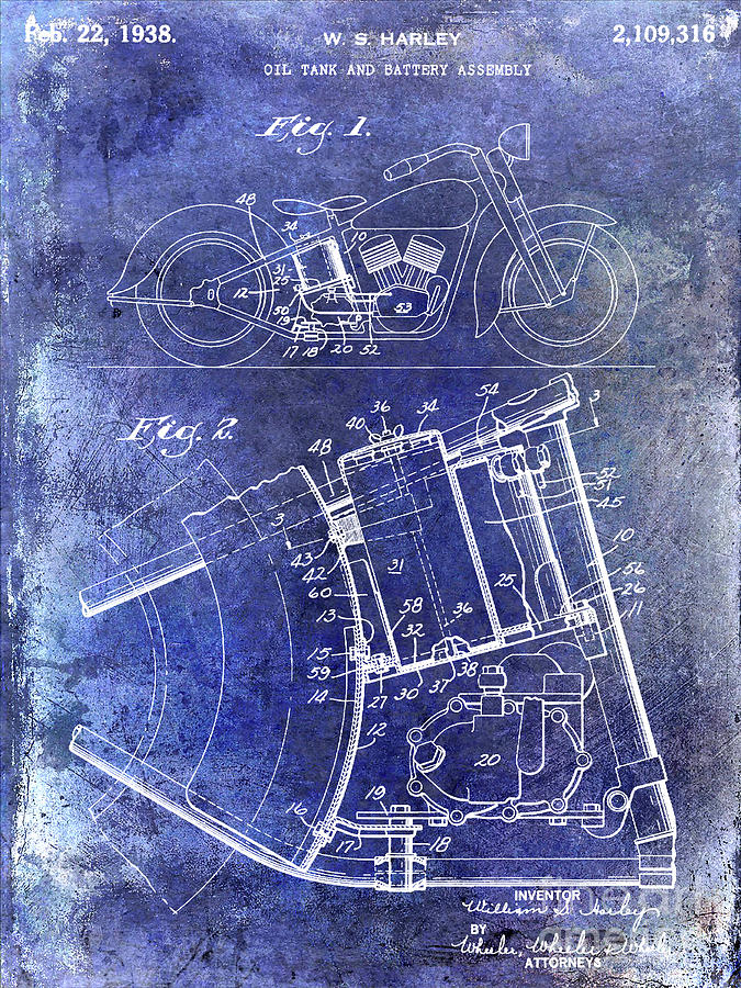 1938 Motorcycle Patent Blue Photograph by Jon Neidert