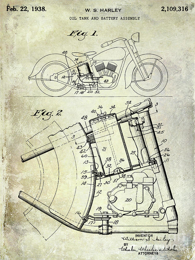 1938 Motorcycle Patent Photograph by Jon Neidert