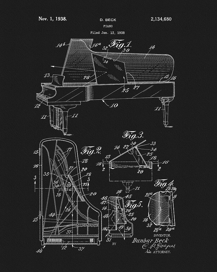 1938 Steinway Piano Drawing by Dan Sproul