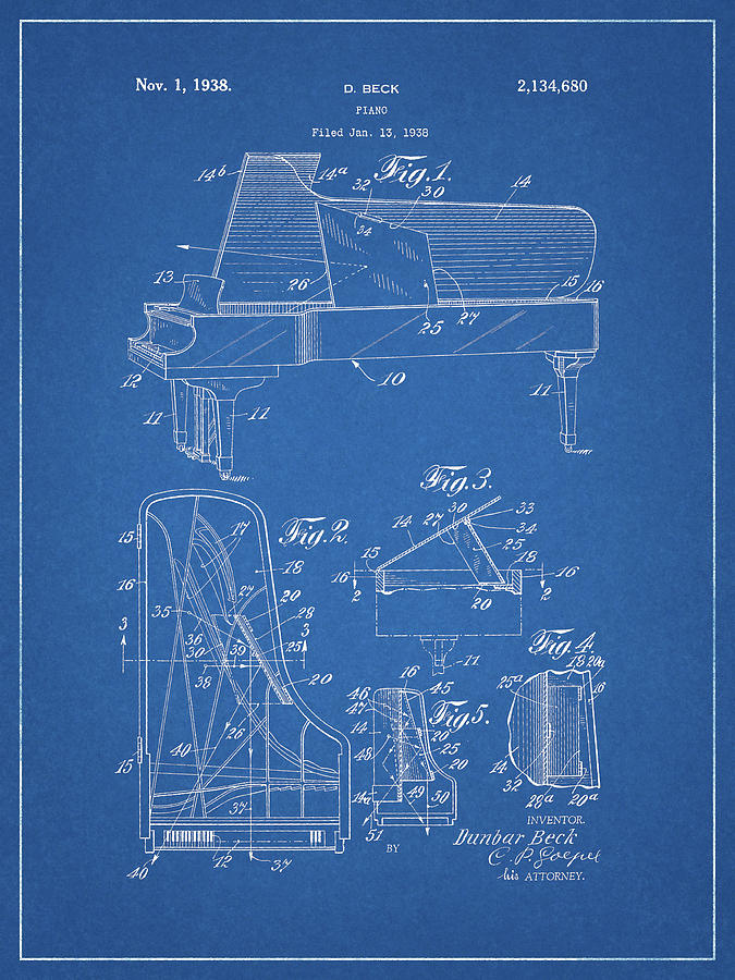 1938 Steinway Piano Design Drawing by Dan Sproul
