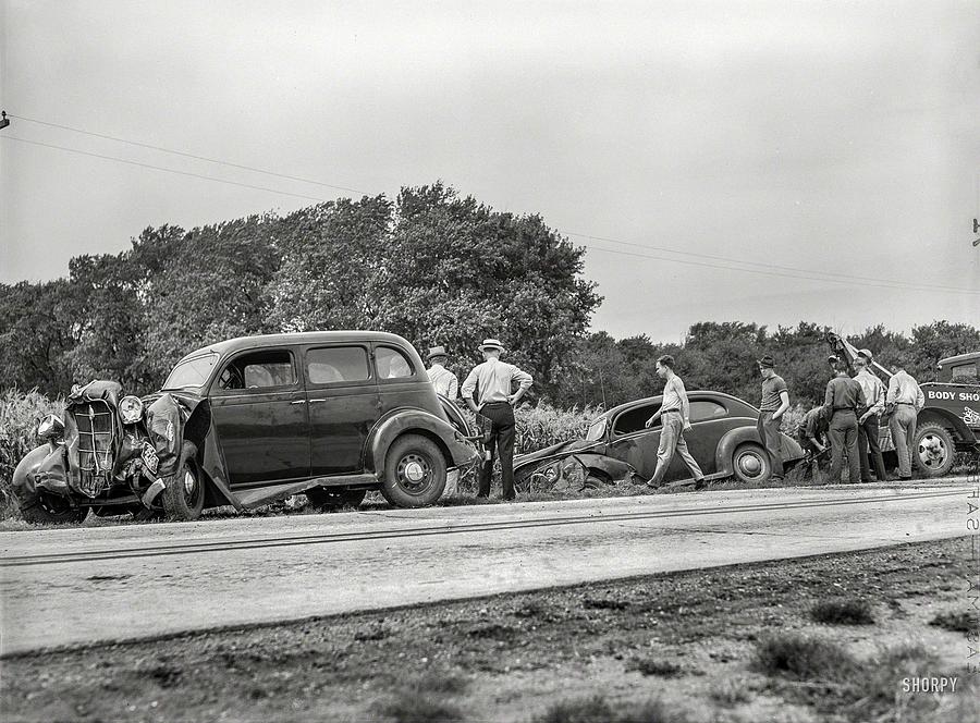1939   Accident On U S  Highway 65 Near Iowa Falls  Iowa   Photo By Arthur Rothstein Painting