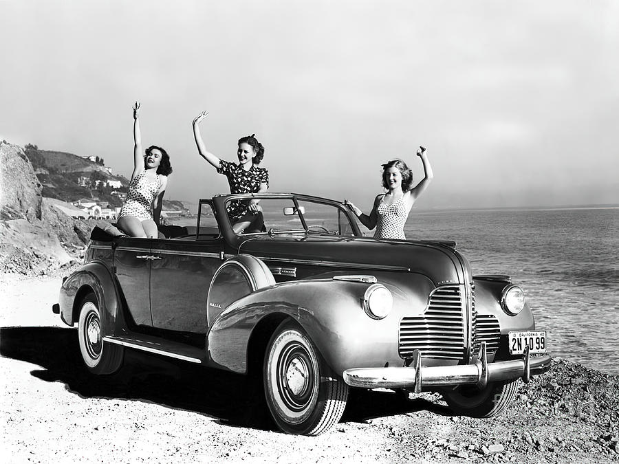 1939 Buick Convertible Sedan With Beach Ladies Photograph by Retrographs