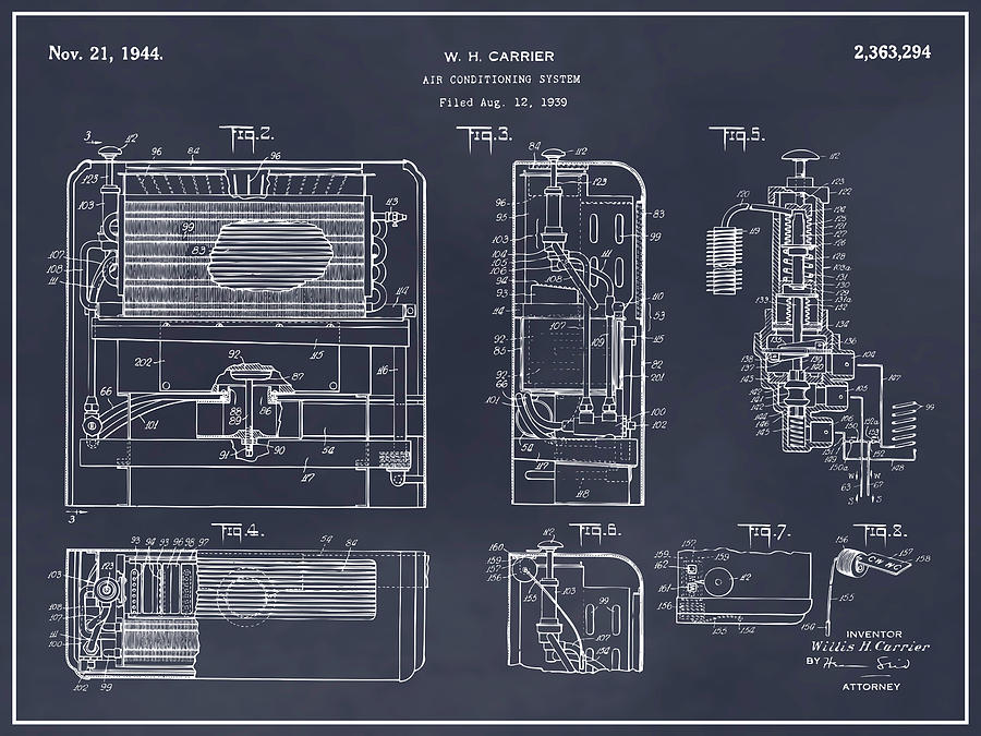 1939 Carrier Air Conditioning Patent Print Blackboard  Drawing by Greg Edwards