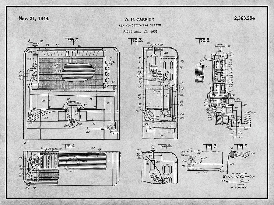 1939 Carrier Air Conditioning System Patent Print Art Drawing Poster 18X24