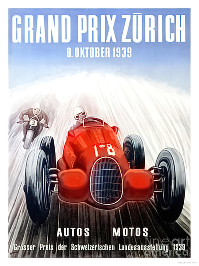 1939 Grand Prix Of Zurich Featuring Alfa Romeo 8c2900b Mixed Media by Retrographs