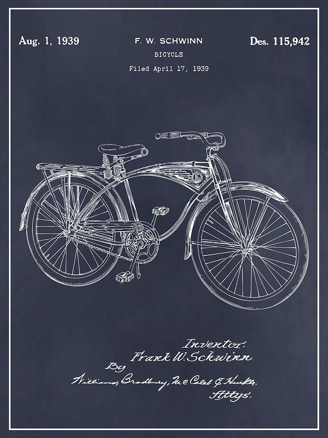 1939 Schwinn Bicycle Blackboard Patent Print Drawing by Greg Edwards