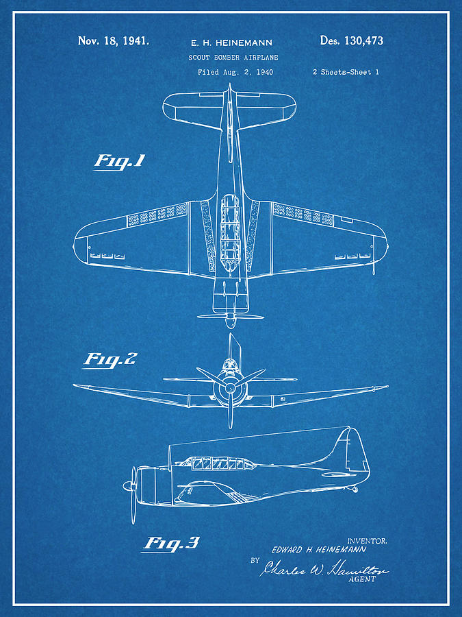 1940 Douglas SBD Dauntless Patent Print Blueprint Drawing by Greg Edwards