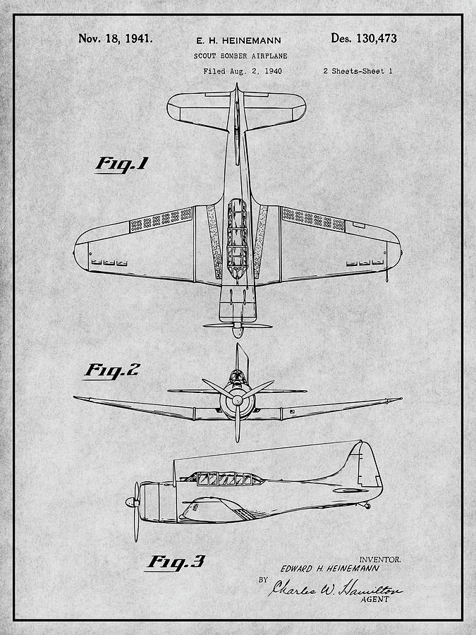 1940 Douglas SBD Dauntless Patent Print Gray Drawing by Greg Edwards