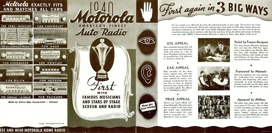 1940 Motorola Auto Radio Brochure Page One Mixed Media by Retrographs