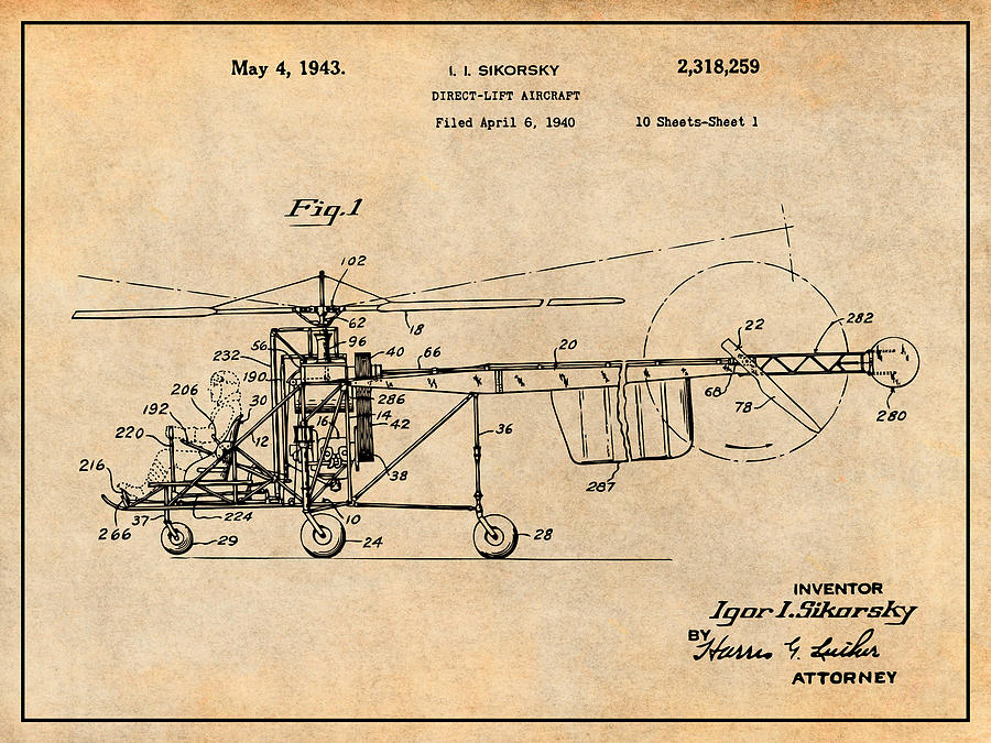 1940 Sikorsky Helicopter Antique Paper Patent Print Drawing by Greg Edwards