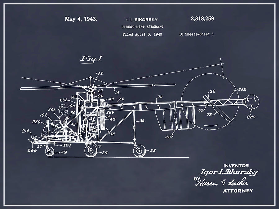 1940 Sikorsky Helicopter Blackboard Patent Print Drawing by Greg Edwards