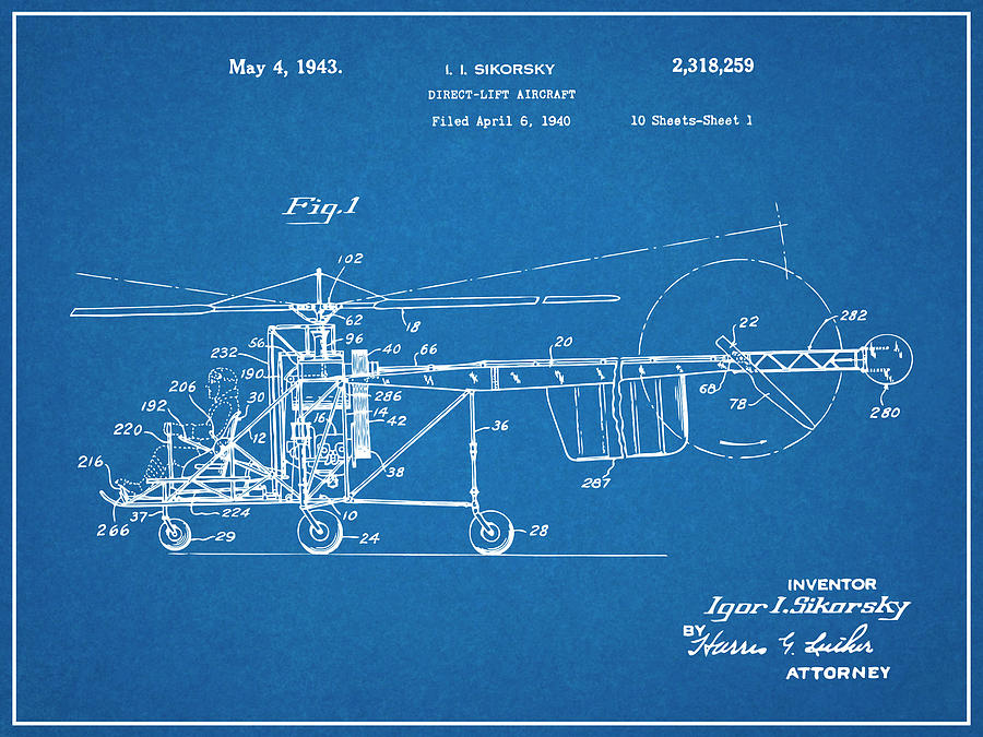 1940 Sikorsky Helicopter Blueprint Patent Print Drawing by Greg Edwards