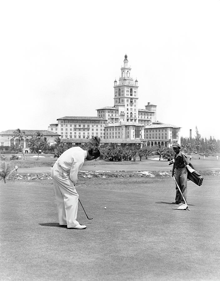 1940s Man Golfing Putting On Green Painting by Vintage Images 1940s Man Golfing Putting On Green Painting by Vintage Images