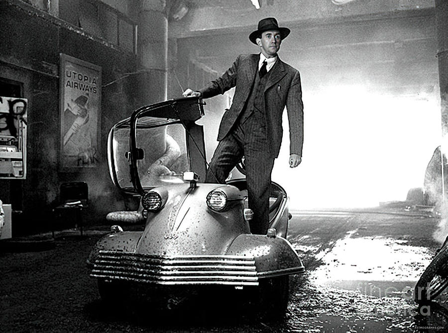 1940s Movie Scene With Futuristic Mini Car And Actor Photograph by Retrographs
