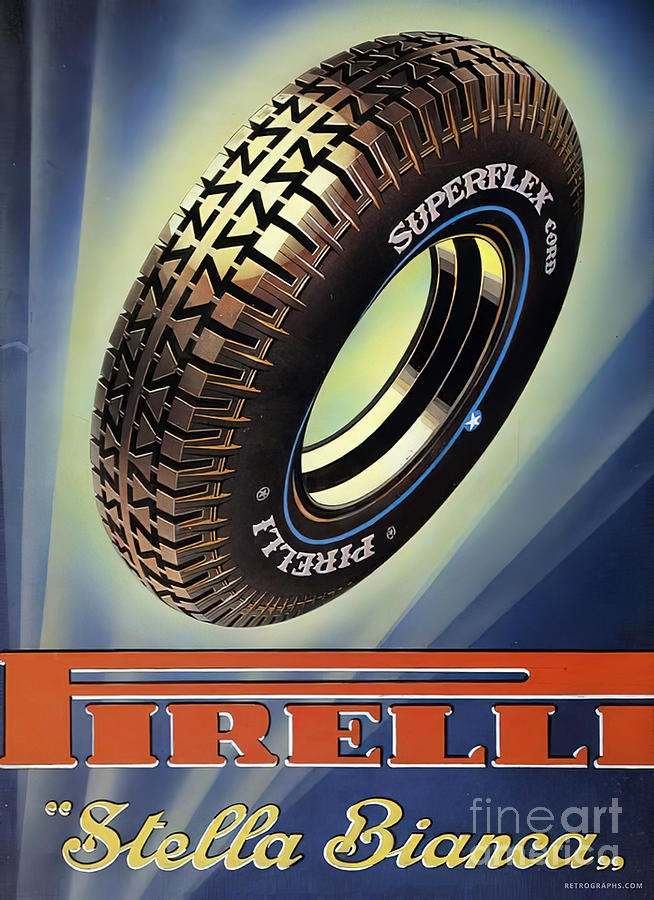 1940s Pirelli Stella Bianca Tires Advertisement Mixed Media by Retrographs