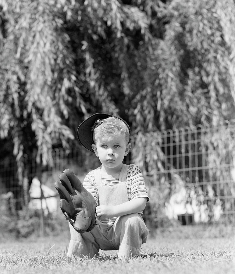 1940s Small Serious Blond Boy Holding Painting by Vintage Images | Pixels