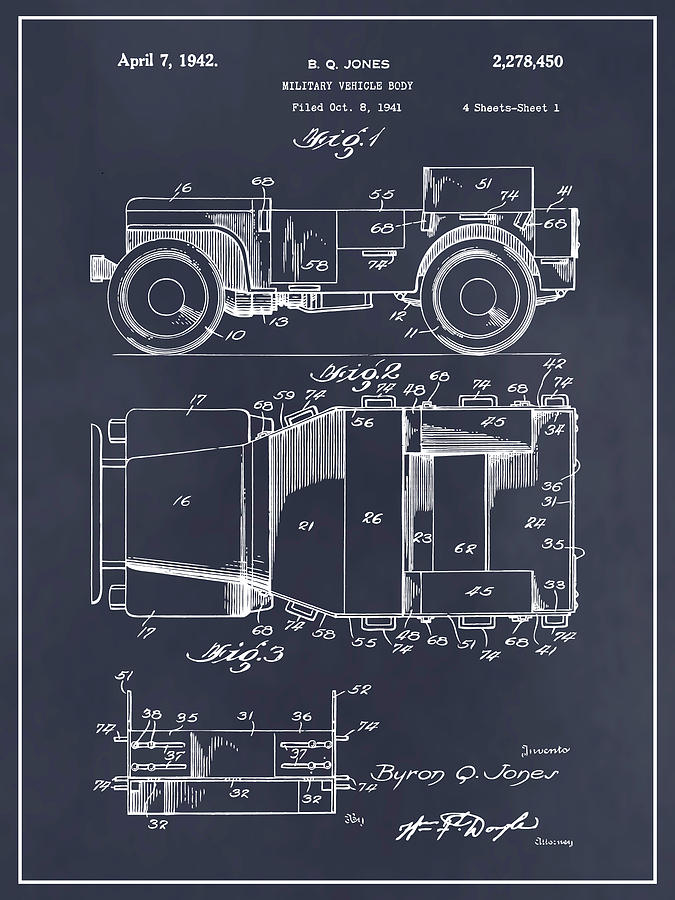 1941 Jeep Military Vehicle Blackboard Patent Print Drawing by Greg Edwards