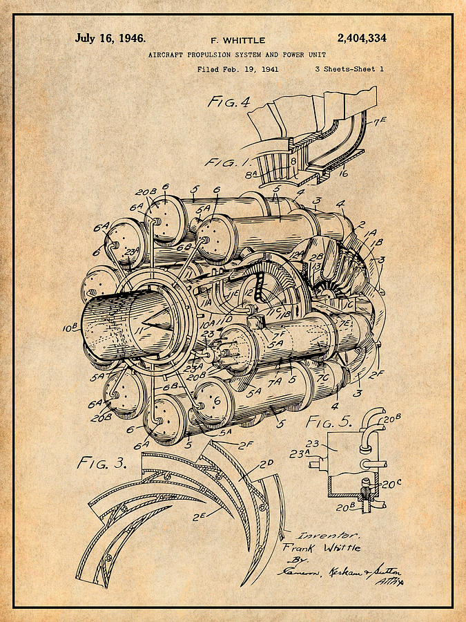 1941 Jet Engine Patent Print Antique Paper Drawing by Greg Edwards