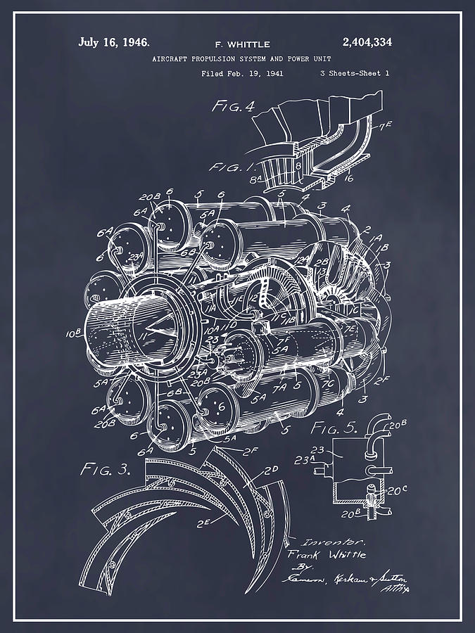 1941 Jet Engine Patent Print Blackboard Drawing by Greg Edwards