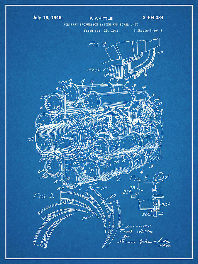 1941 Jet Engine Patent Print Blueprint Drawing by Greg Edwards