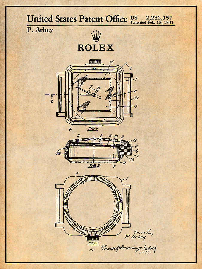 1941 Rolex Watch Antique Paper Patent Print Drawing by Greg