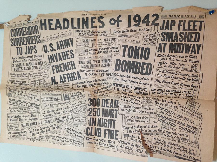 War Photograph - 1942 Headlines by Marty Klar