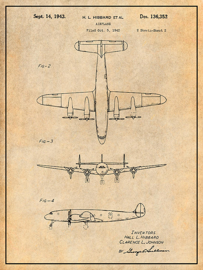 1942 Lockheed Constellation Airliner Antique Paper Patent Print Drawing by Greg Edwards