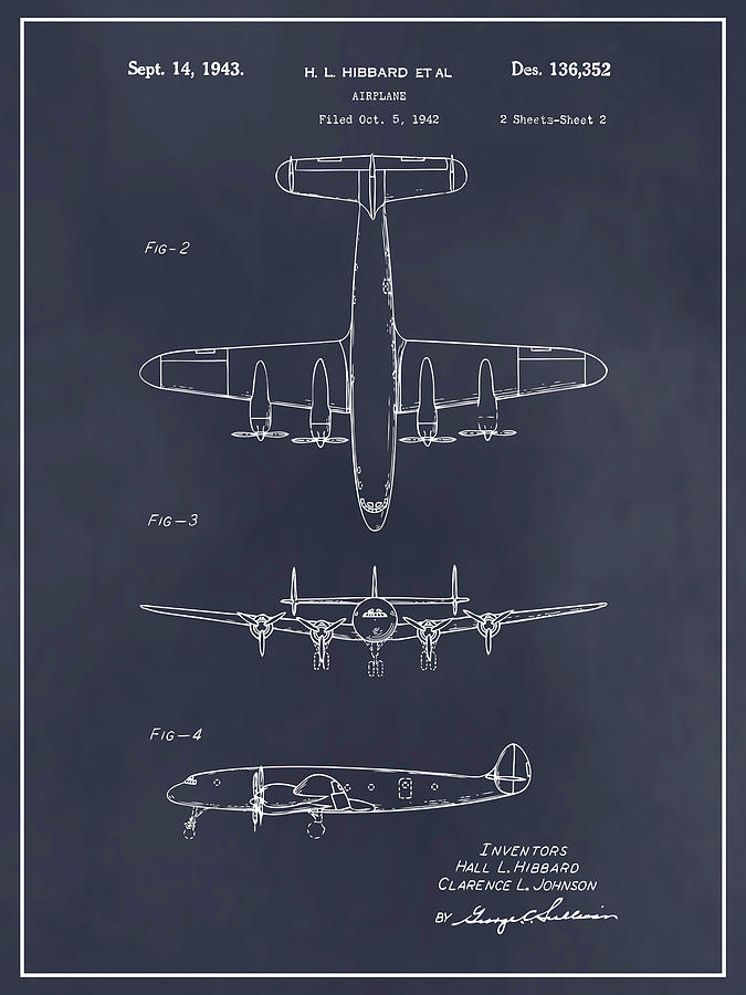 1942 Lockheed Constellation Airliner Blackboard Patent Print Drawing by Greg Edwards