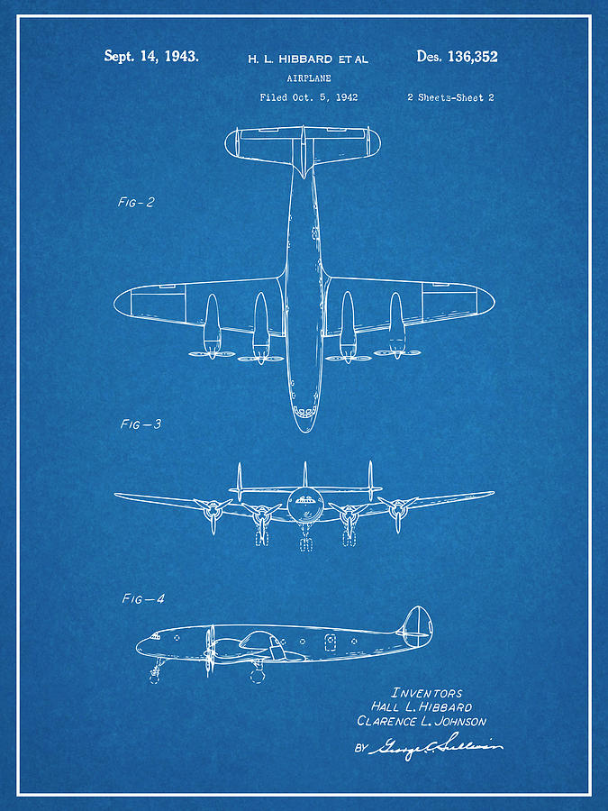 1942 Lockheed Constellation Airliner Blueprint Patent Print Drawing by Greg Edwards